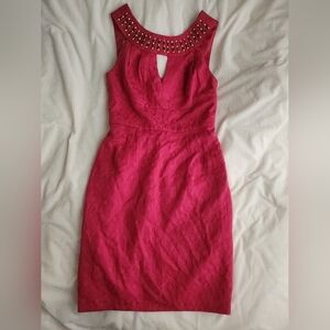 MUSE Textured Pencil Dress Sleeveless Beaded Neck Pink Sz 6 Nwot